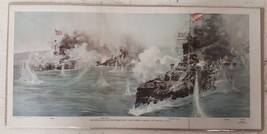 1898 antique WAR ART PRINT DESTRUCTION SPANISH FLEET santiago 22.5x11 am... - £36.99 GBP