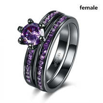 Couple Ring Stainless Steel  Purple Crystal Bands - £11.99 GBP+