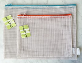 2 White Metro Mesh Zipper Bags Pen Pencil Cosmetic Travel Storage 9x12 7x9 - $179.61 MXN