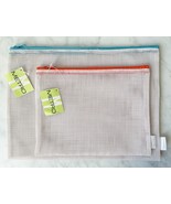 2 White Metro Mesh Zipper Bags Pen Pencil Cosmetic Travel Storage 9x12 7x9 - €8,23 EUR