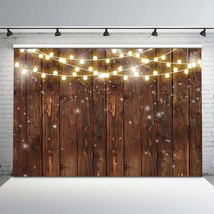 Rustic Wood Photography Backdrop Shinning Lights Vintage Wooden Backdrops 7X5Ft  - £20.74 GBP