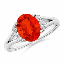 ANGARA 9x7mm Natural Fire Opal with Diamond Collar Solitaire Ring in Silver - £389.47 GBP+