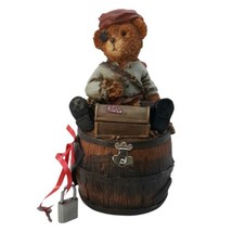 Resin Pirate Bank Sitting Teddy Bear On Barrell Figurine Lock w/Key Skul... - £13.41 GBP