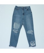 American Eagle Distressed Curvy Mom Jeans 12 R Regular Blue Destroyed St... - $35.68