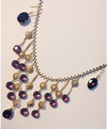 Vintage Necklace Earrings Purple Rhinestone Crystals Festoon Cascading F... - €59,66 EUR