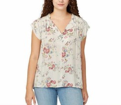 Buffalo David Bitton Womens Flutter Sleeve Floral Top Color Ivory Flowers Size S - £26.78 GBP