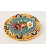 Vintage Micro Mosaic Murano Glass Gold Wash Brooch Pin Oval Floral Flowe... - $88.75 CAD