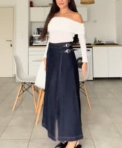 ZARA BNWT 2025. BLUE DENIM CROSSOVER SKIRT BUCKLED. 2496/576/400 - $67.75