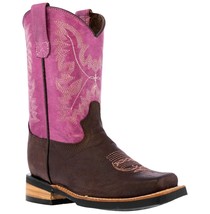 Kids Western Boots Classic Embroidered Leather Purple Square Rubber Sole... - $54.99