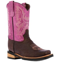 Kids Western Boots Classic Embroidered Leather Purple Square Rubber Sole... - £41.75 GBP