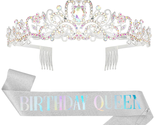 Silver Birthday Tiara and for Women ,Araluky HAPPY Birthday Crowns Comb ... - £9.49 GBP
