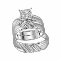 10kt White Gold His Hers Round Diamond Square Matching Bridal Wedding Ring Set - £810.73 GBP