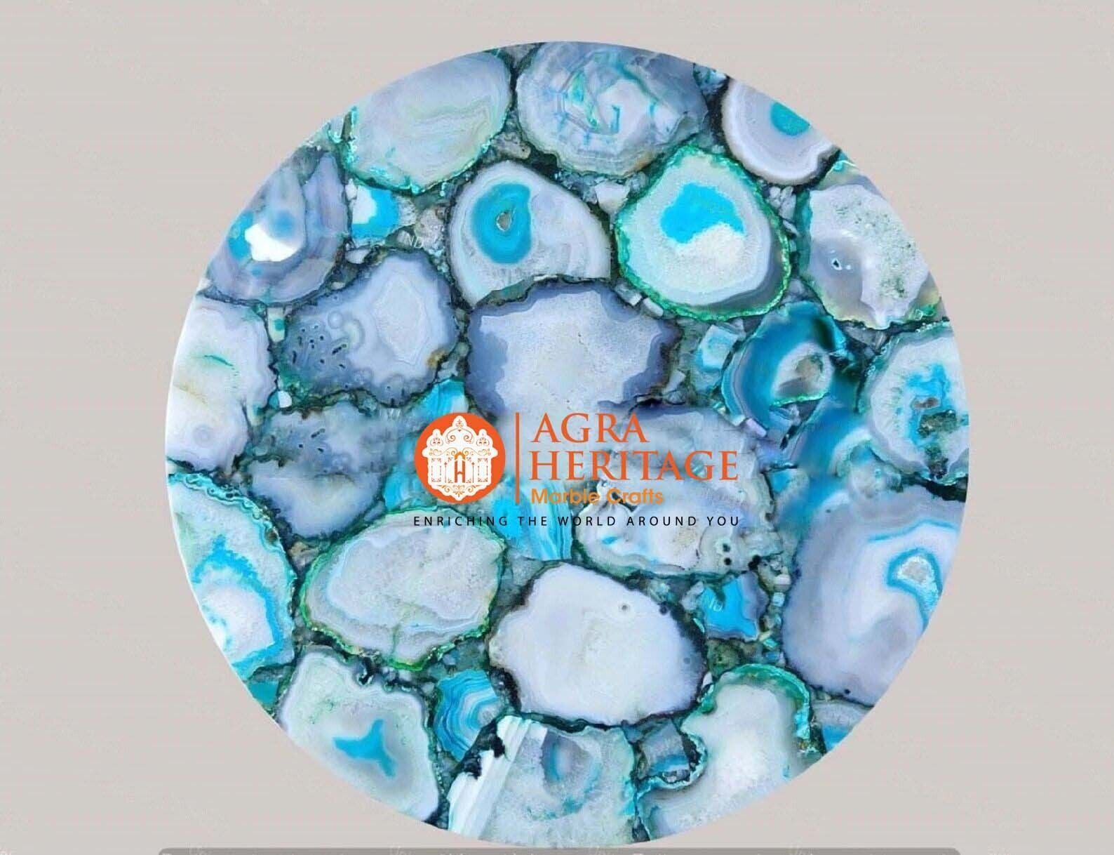 Natural Blue Botswana Agate Coffee Table Top / Blue Agate Table Top for ... - $270.36+