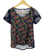 LuLaRoe Classic Tee Size XS Black Red Purple Floral Short Sleeve Hi Lo S... - $9.90