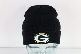 Vintage 90s Reebok Green Bay Packers Football Winter Knit Beanie Hat Cap Black - £27.41 GBP