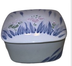 Porcelain Ceramic Square Blue/White/Pink Handpainted Jewelry Trinket Dish Japan - $21.15