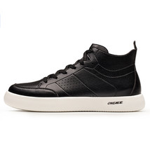 Men Causal Shoes Leather High Top New British Style Skateboarding Sneakers Male  - £38.56 GBP