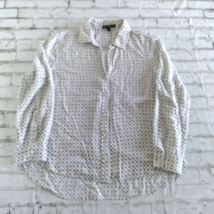 Velvet Heart Womens Button Up Shirt Medium White Geometric Long Sleeve Roll Tab - £14.07 GBP