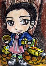 Strangest Things Eleven El Millie Bobby Brown Anime Art Sketch Card ACEO by Maia - £19.74 GBP