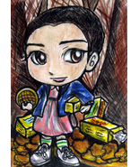 Strangest Things Eleven El Millie Bobby Brown Anime Art Sketch Card ACEO... - £19.90 GBP