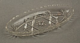 Clear Glass Starburst VTG Oval Scallop Rim Pickle Condiment Butter Dish - £14.13 GBP