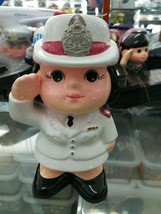 Doll Thai Police White Uniform Piggy bank ceramic Women show baby saving - $32.73