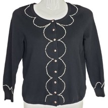Anthropologie Monogram Womens Sweater S Black Cardigan Rose Button Front - £25.49 GBP