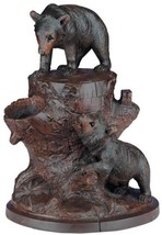 Sculpture MOUNTAIN Lodge Bears Tree Stump Forest Lidded Oxblood Red Resin - £326.93 GBP