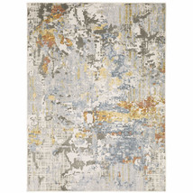 10&#39; X 13&#39; Grey Blue Beige Gold And Rust Abstract Power Loom Stain Resistant Area - £1,179.92 GBP