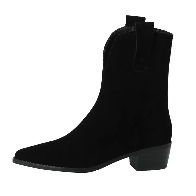 Women Ankle Chelsea Boots 100%   Leather Shoes Woman Pointed Toe Thick Med Heels - £241.99 GBP