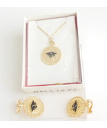 Gold Tone Graduation Jewelry Black Cap Tassel 18&quot; Necklace Clip on Earri... - £7.79 GBP