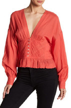 Free People Womens Top True Color Relaxed Long Sleeve Red Size Xs OB769738 - £38.98 GBP