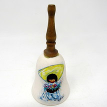DeGrazia Flower Boy Hand Bell Signed Original 5&quot; Sandstone Wood Handle - £11.86 GBP