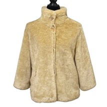 Tulle Camel Gold Retro Faux Fur Coat Hidden Buttons Size Medium - £43.06 GBP