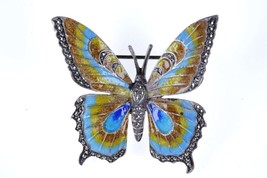 Vintage German Sterling Guilloche Marcasite Butterfly brooch - £144.12 GBP