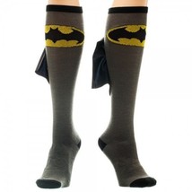Batman Logo Black, Grey and Yellow Knee High Derby Socks with Shiny Cape... - $12.59