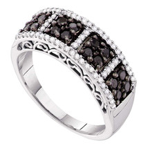 14k White Gold Womens Round Black Color Enhanced Diamond Symmetrical Ban... - £446.95 GBP