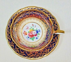 John Aynsley Cardiff Bone China Footed Cup and Saucer Set Cobalt Blue and Gold - £155.67 GBP