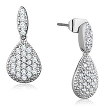 Round Iced Cluster Cubic Zircon Dangle Drop Stud Rhodium Plated Wedding Earrings - £56.40 GBP
