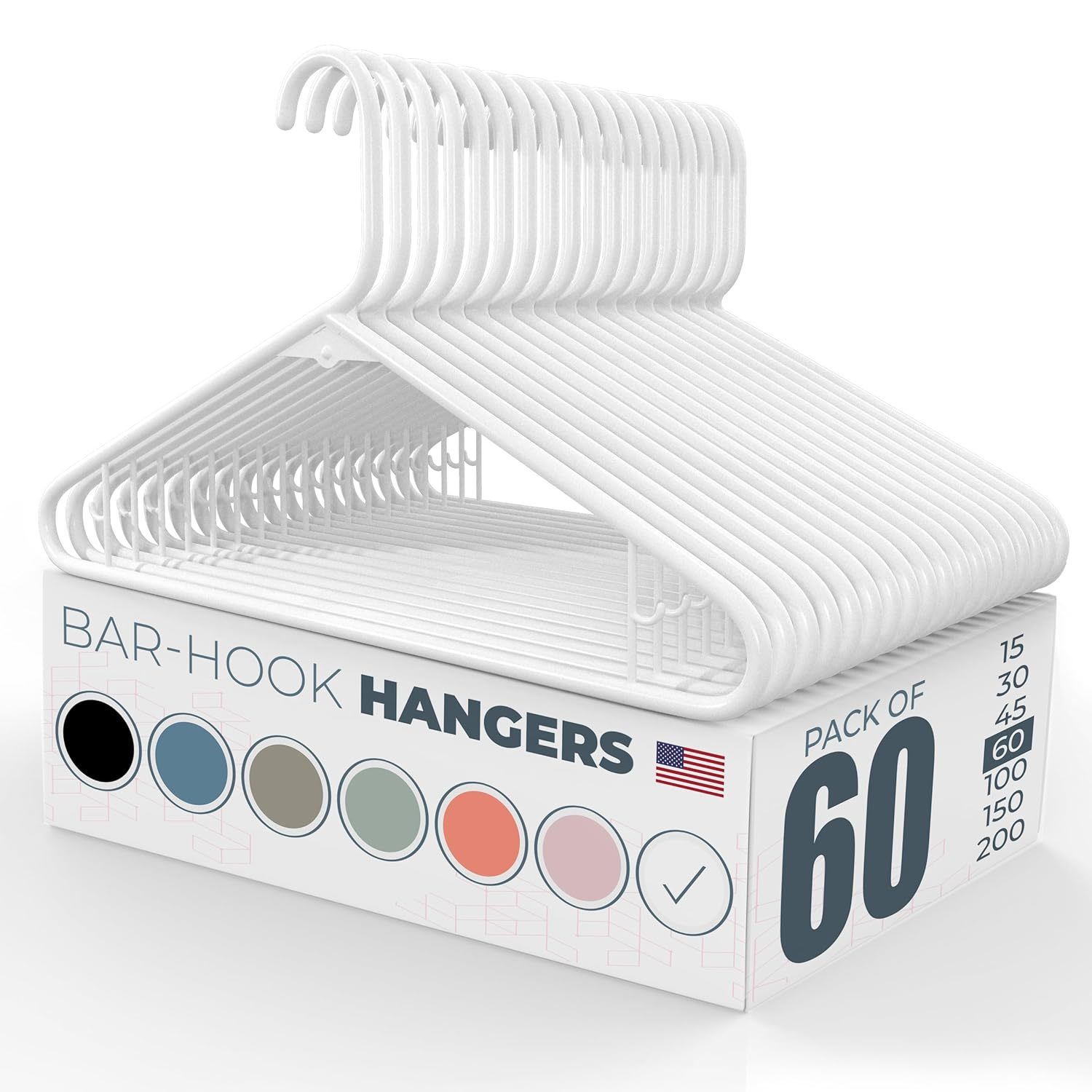 60Pk Made In Usa Strong Plastic Clothes Hangers Bulk | 20 30 50 100 Pack Availab