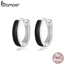 bamoer 1 Pair Silver Black Hoop Earrings for Women 100% 925 Silver Enamel Drop O - £17.63 GBP