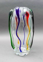 Design Guild Poland Turino Multicolor Hand Blown Heavy Art Glass Vase 11.5&quot; - £223.81 GBP
