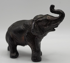 Vintage Small Bronze Color Metal Trunk Up Elephant Figurine - $14.50