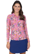 IBKUL Marissa Print Adjustable Length Long Sleeves Golf Polo in Hot Pink... - $41.64 CAD