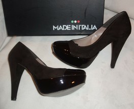 Made in Italia Platform Pumps Brown Suede &amp; Patent cap Toe Size 40 us 9.... - £104.24 GBP