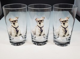 Set of 3 Peir One Glass Tumblers Scotty Dog with glasses reading paper. ... - £19.82 GBP
