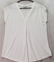 Green Envelope Blouse Top Women&#39;s Medium White Sheer Sleeveless V Neck Round Hem - £15.84 GBP