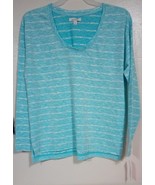 Women&#39;s Stripe Monograph Pullovers Long Sleeve V-Neck Sweater Blue Size L - $37.01 CAD