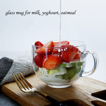 Glass Mug with Handle Breakfast Oatmeal Coffee Mug Milk Yoghour Mug 490ml 17oz - £22.39 GBP