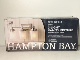 Hampton Bay 20.25&quot; Cade 3-Light Brushed Nickel Vanity Light Frosted Glass Shades - £39.07 GBP